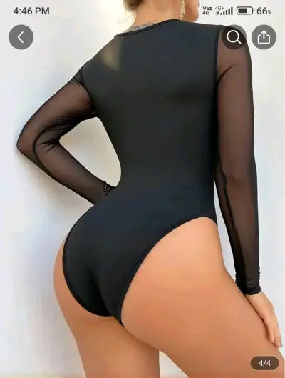 Body negro de manga larga con transparencias - miniatura 1
