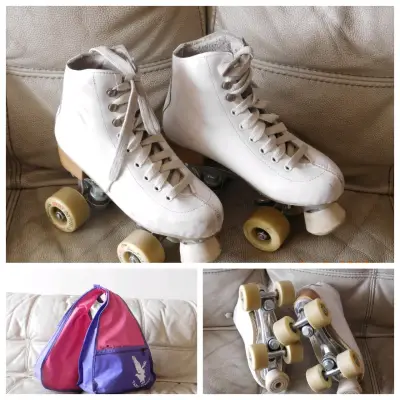 Patines de cuatro ruedas blancos con bolsa - miniatura 1