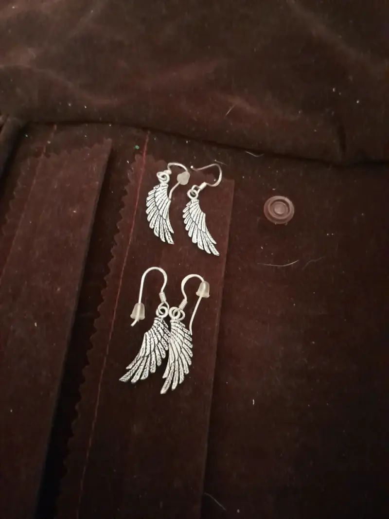 Conjunto de joyería con pendientes y colgante de alas