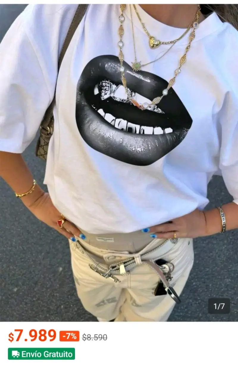 Polera Blanca con estampado shein - 3