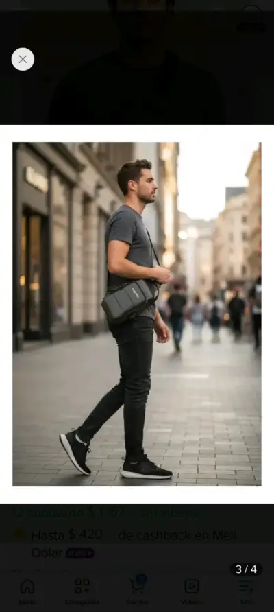 Bandolera negra con puerto USB para hombre - miniatura 1