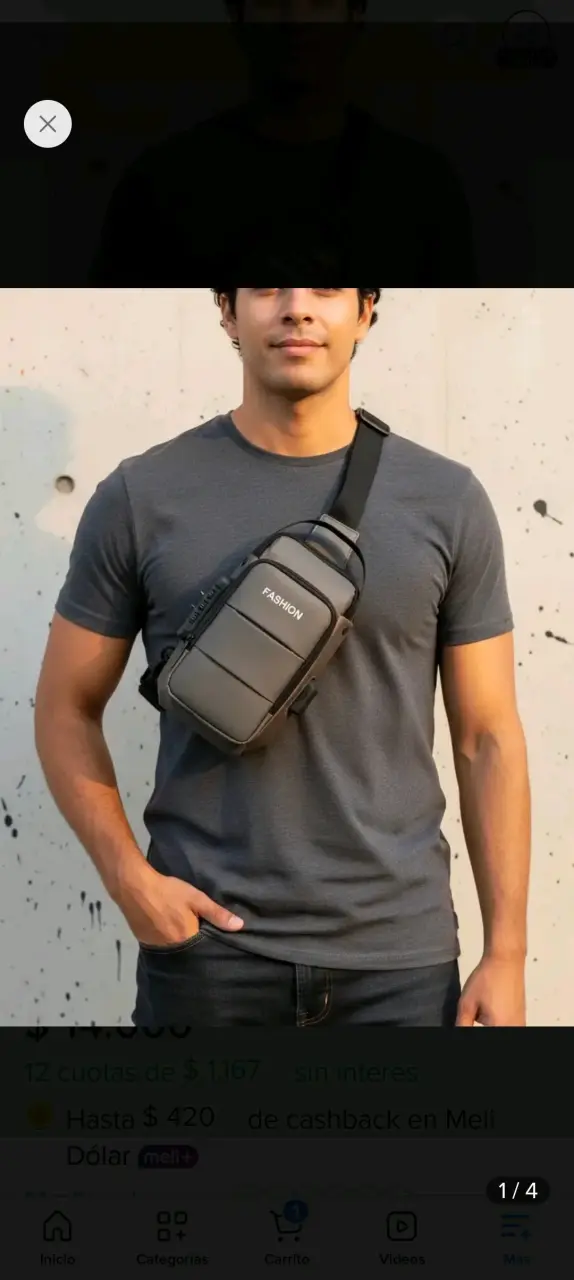 Bandolera negra con puerto USB para hombre - 2
