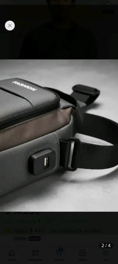 Bandolera negra con puerto USB para hombre - miniatura 3