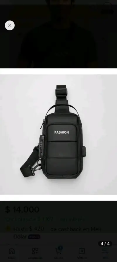Bandolera negra con puerto USB para hombre - miniatura 4