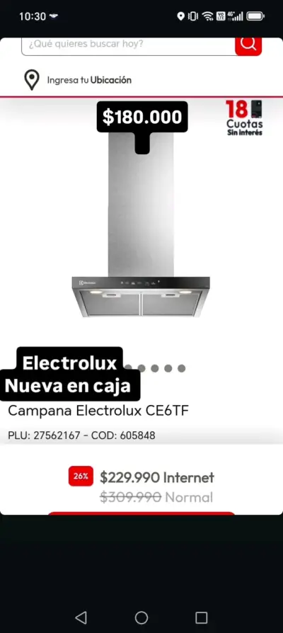 Campana extractora Electrolux CE6TF nueva - miniatura 1