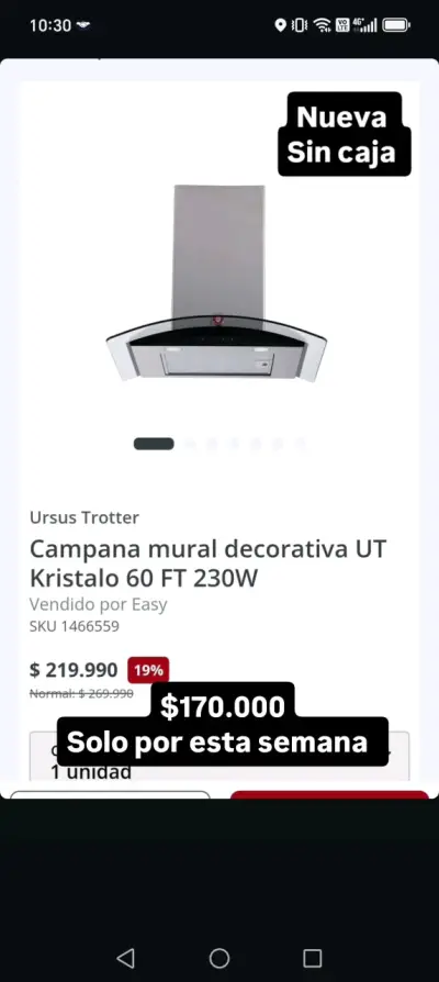 Campana mural decorativa Ursus Trotter Kristalo 60 FT 230W - miniatura 1