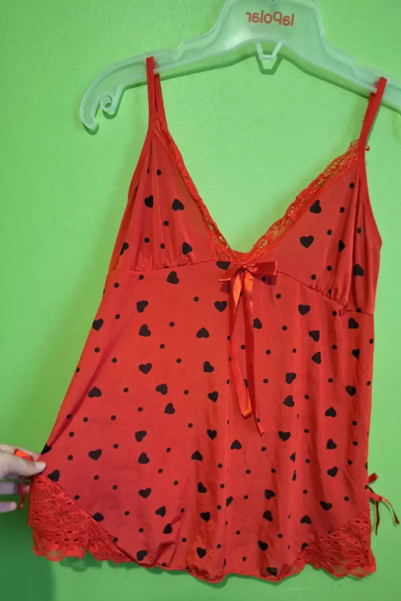 Babydoll rojo con corazones y encaje - 2