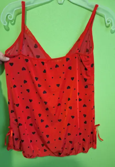 Babydoll rojo con corazones y encaje - miniatura 3
