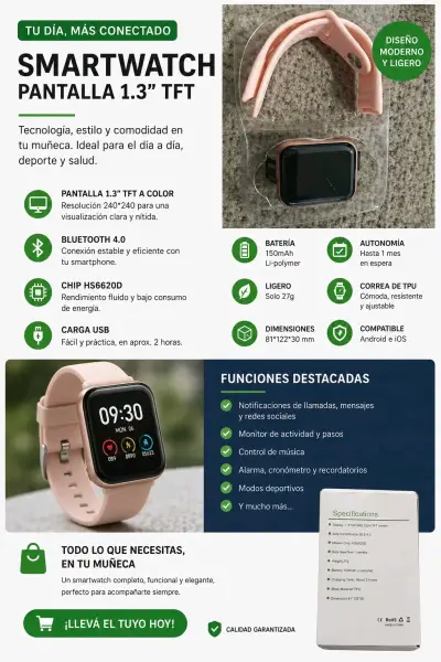 Smartwatch Pantalla 1.3” TFT Bluetooth 4.0 Blanco - miniatura 1