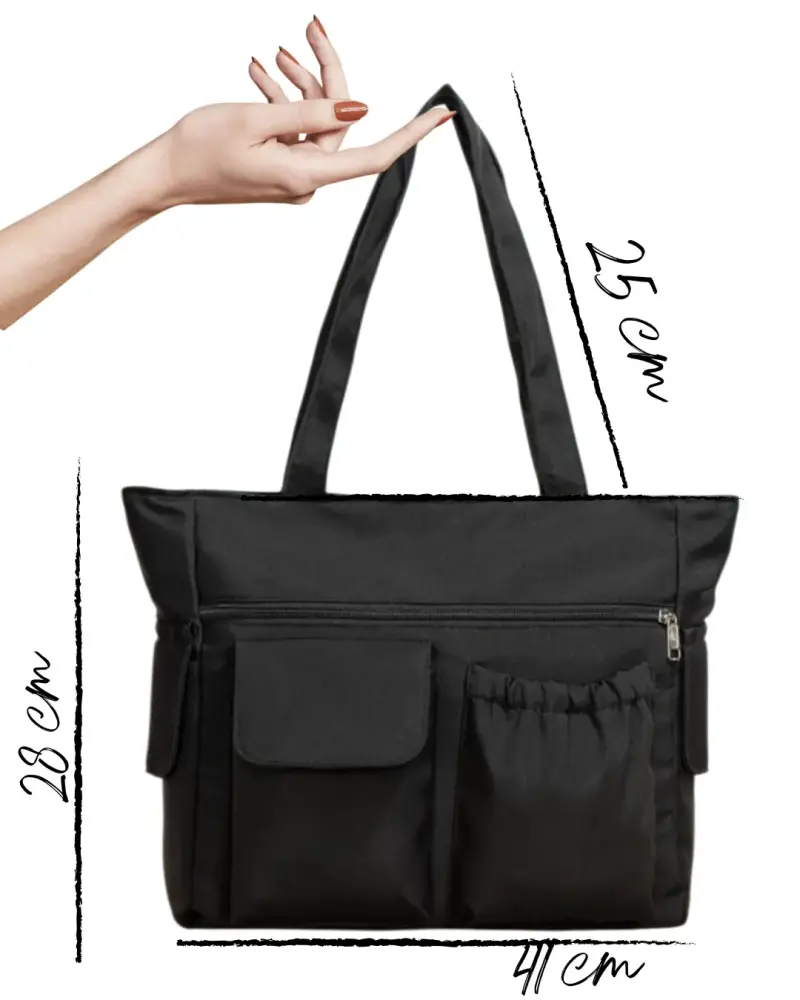 Tote bag negro con múltiples bolsillos - 5