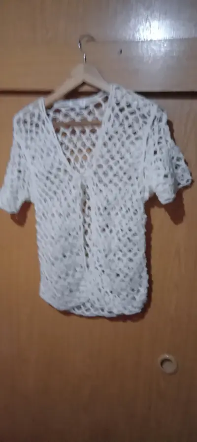 Chaleco tejido blanco de malla para mujer - miniatura 1