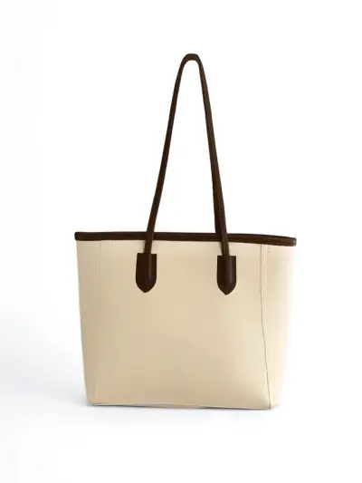 Bolso tote beige con asas marrones - miniatura 1