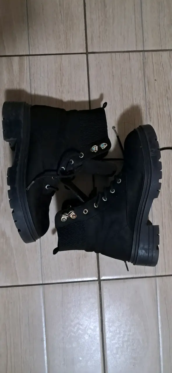 Botas negras de lona con suela gruesa - 2