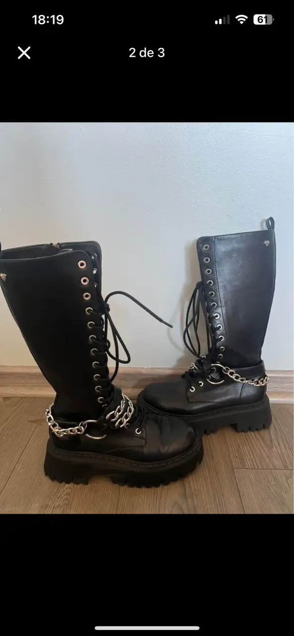 Botas negras de cuero con cadenas y plataforma - 2