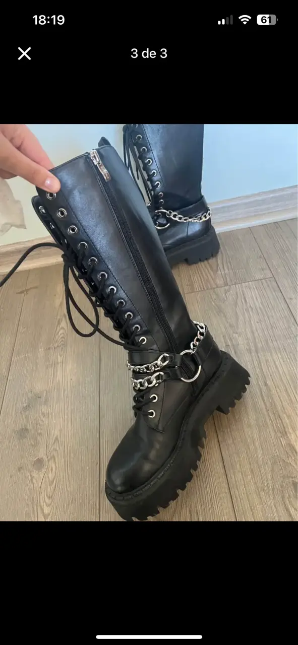 Botas negras de cuero con cadenas y plataforma - 3