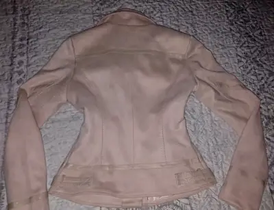 Chaqueta de cuero beige Nicopoly con cierre - miniatura 2