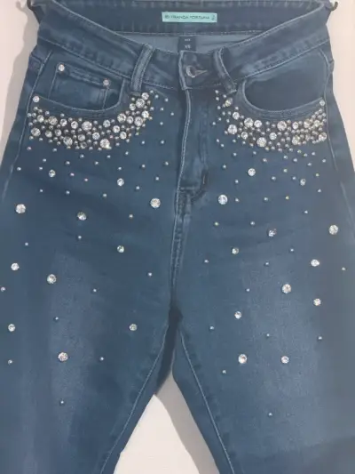 Jeans de mujer con perlas y strass talla XS - miniatura 2