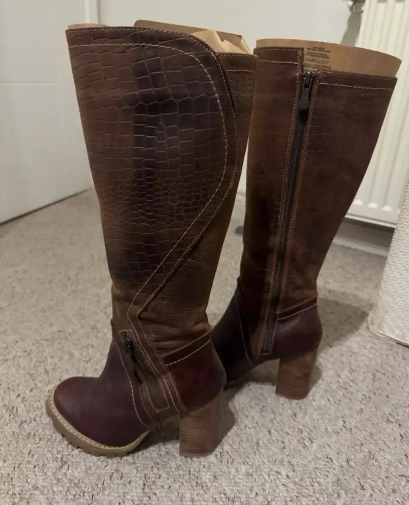 Botas de cuero marrón con tacón alto - 4
