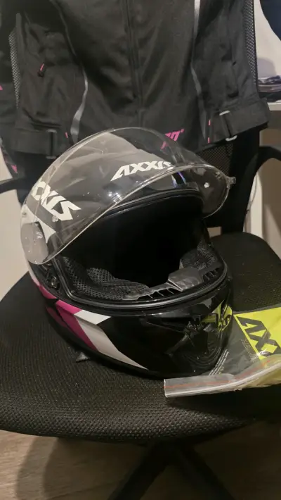 Casco de moto Axxis negro/rosa y Chaqueta - miniatura 1