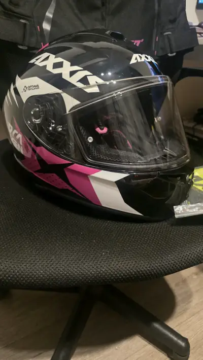 Casco de moto Axxis negro/rosa y Chaqueta - miniatura 3