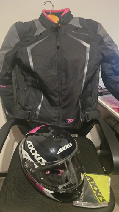Casco de moto Axxis negro/rosa y Chaqueta - miniatura 4