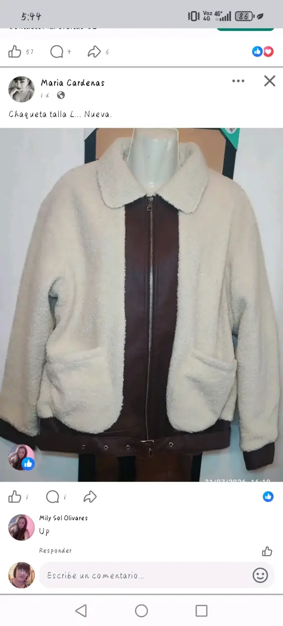 Chaqueta de lana y cuero talla L nueva