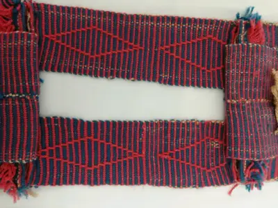 Alforja tejida en Telar Mapuche rojo y azul - miniatura 2