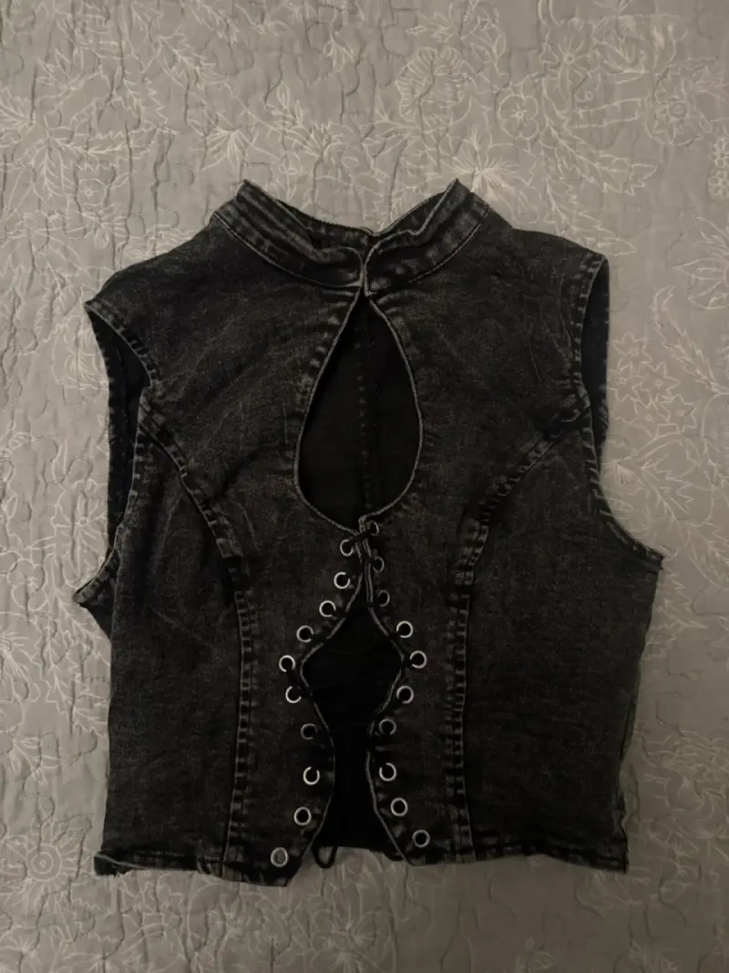 Polera de mezclilla negra con cordones xs/s - 2
