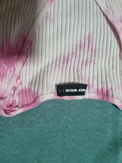 Polera manga larga tie-dye rosa y blanco - miniatura 1