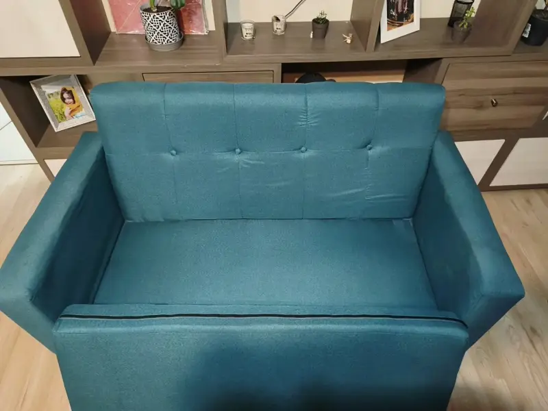 Sofá cama azul turquesa con cojín - 2