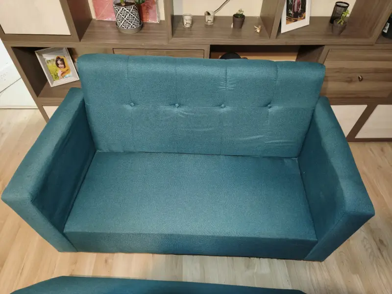 Sofá cama azul turquesa con cojín - 4
