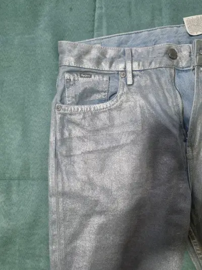 Jeans plateados rectos para mujer - miniatura 2