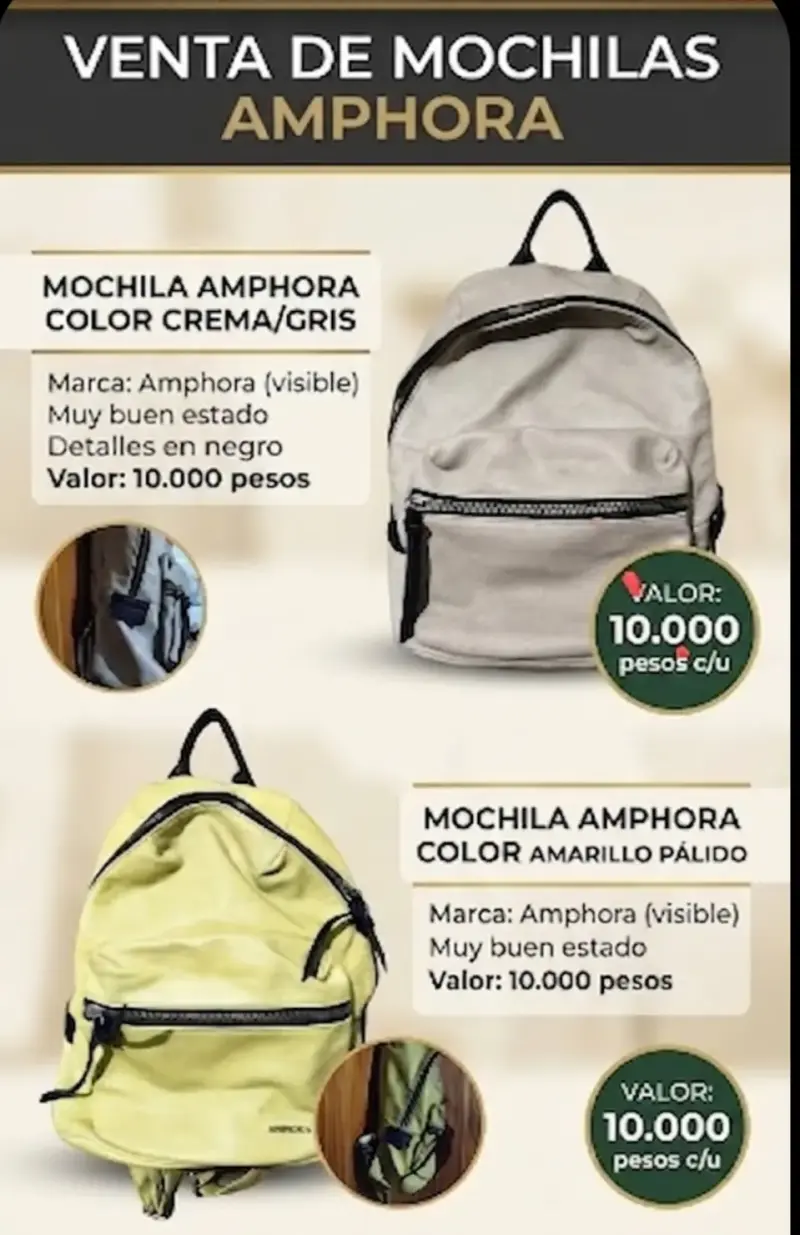Mochila Amphora color crema/gris en buen estado