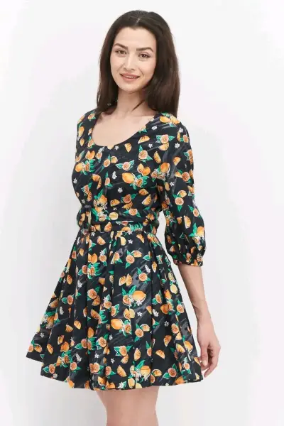 Vestido estampado de naranjas con cinturón - miniatura 1