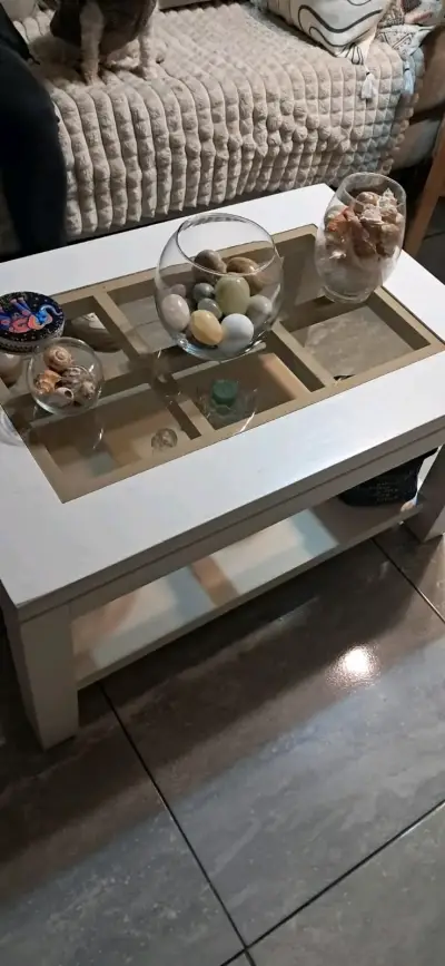 Mesa de centro blanca con vidrio - miniatura 6