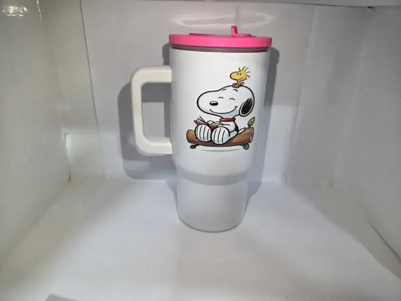 Vaso térmico con diseños de personajes y tapa rosa - 2