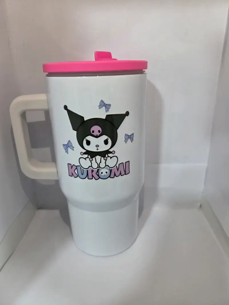 Vaso térmico con diseños de personajes y tapa rosa - 3