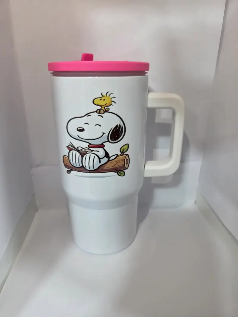 Vaso térmico con diseños de personajes y tapa rosa - 5