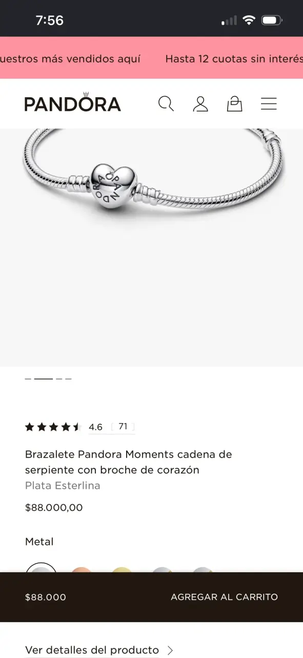 Brazalete Pandora Moments de plata con broche de corazón - 4
