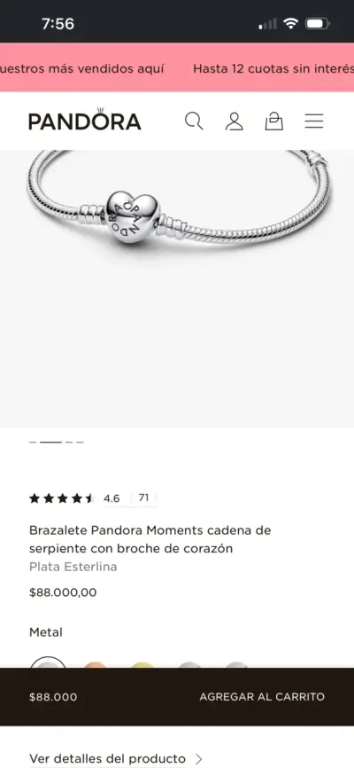 Brazalete Pandora Moments de plata con broche de corazón - miniatura 4