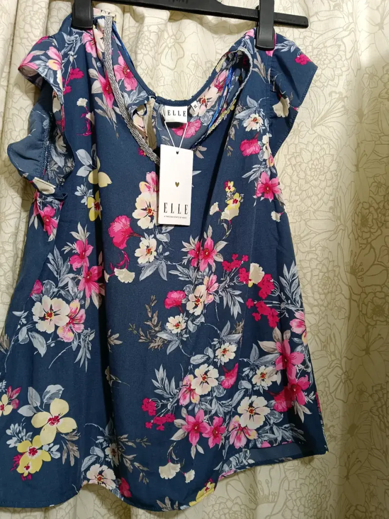 Blusa floral azul con volantes Elle XL - 6
