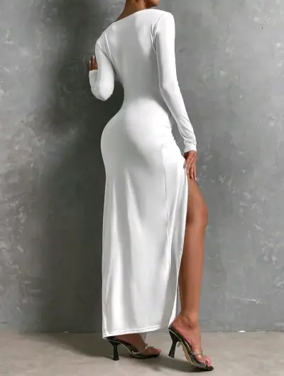 Vestido largo blanco con abertura lateral - miniatura 3
