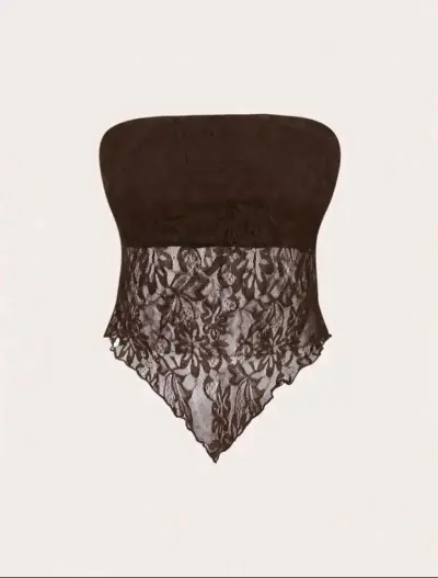 Top strapless de encaje marrón para mujer - miniatura 2