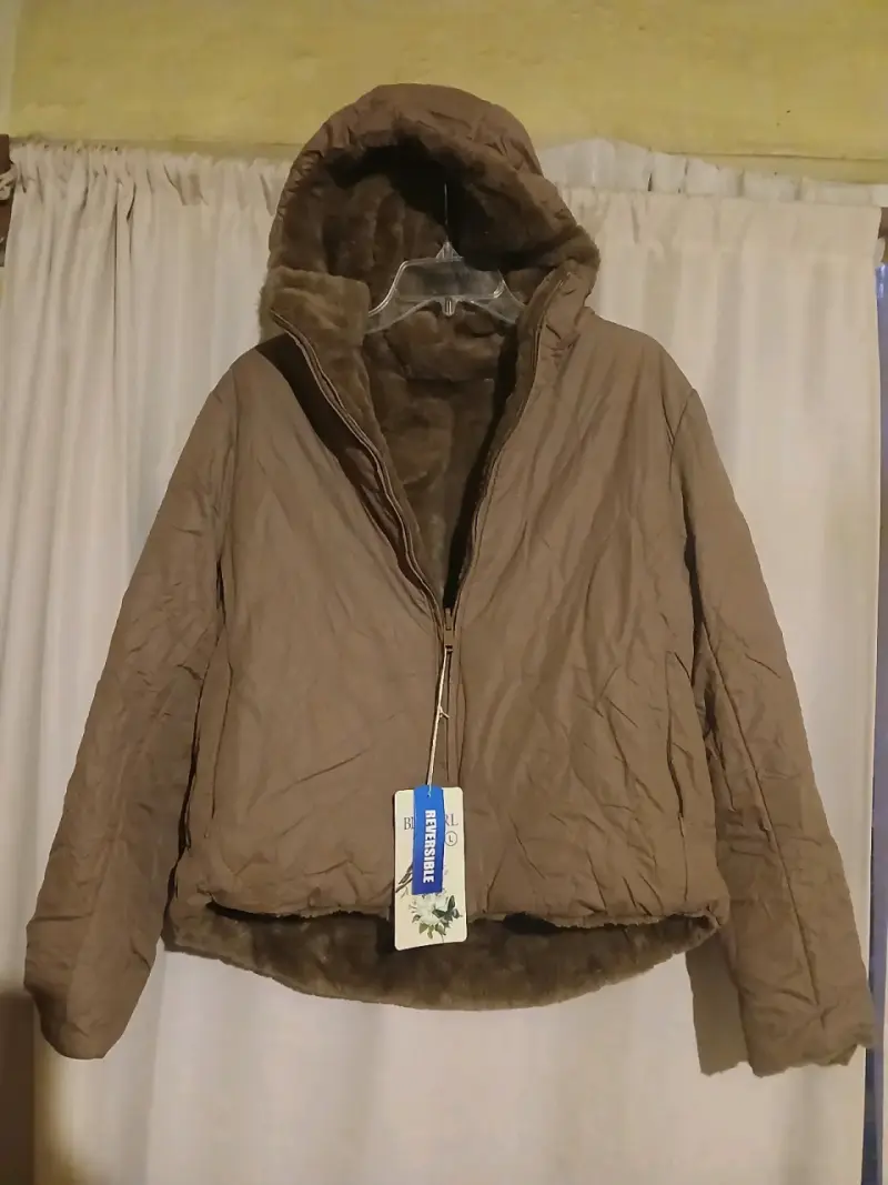 Chaqueta reversible con capucha color marrón - 1