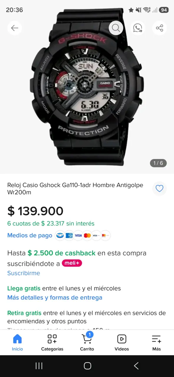 Reloj Casio G-Shock Negro Resistente al Agua - 5