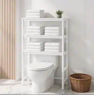Estante organizador de baño sobre inodoro blanco - miniatura 1