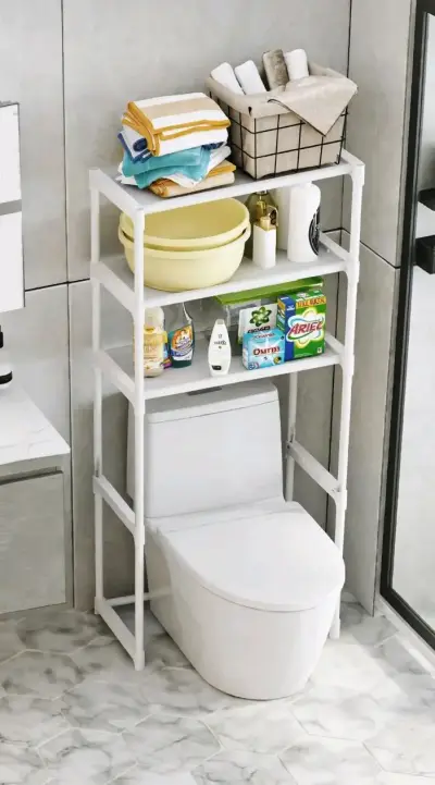Estante organizador de baño sobre inodoro blanco - miniatura 2