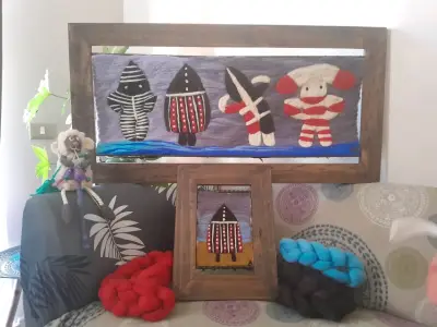 Cuadro arte textil vellon  mitologia selknam - miniatura 3