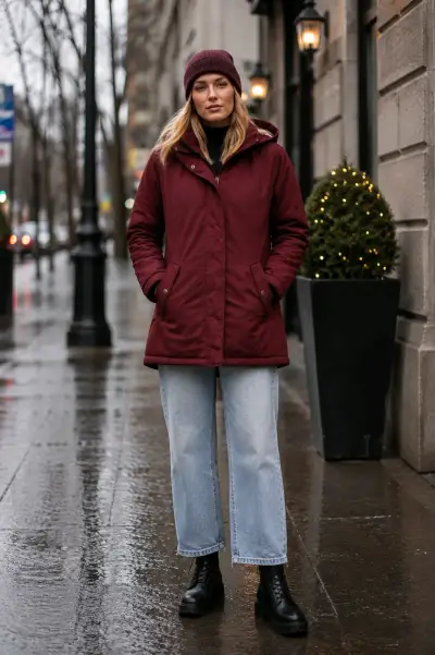 Parka burdeos con capucha para mujer - miniatura 2