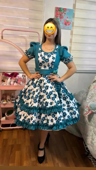 Vestido folclórico con estampado floral azul - miniatura 1